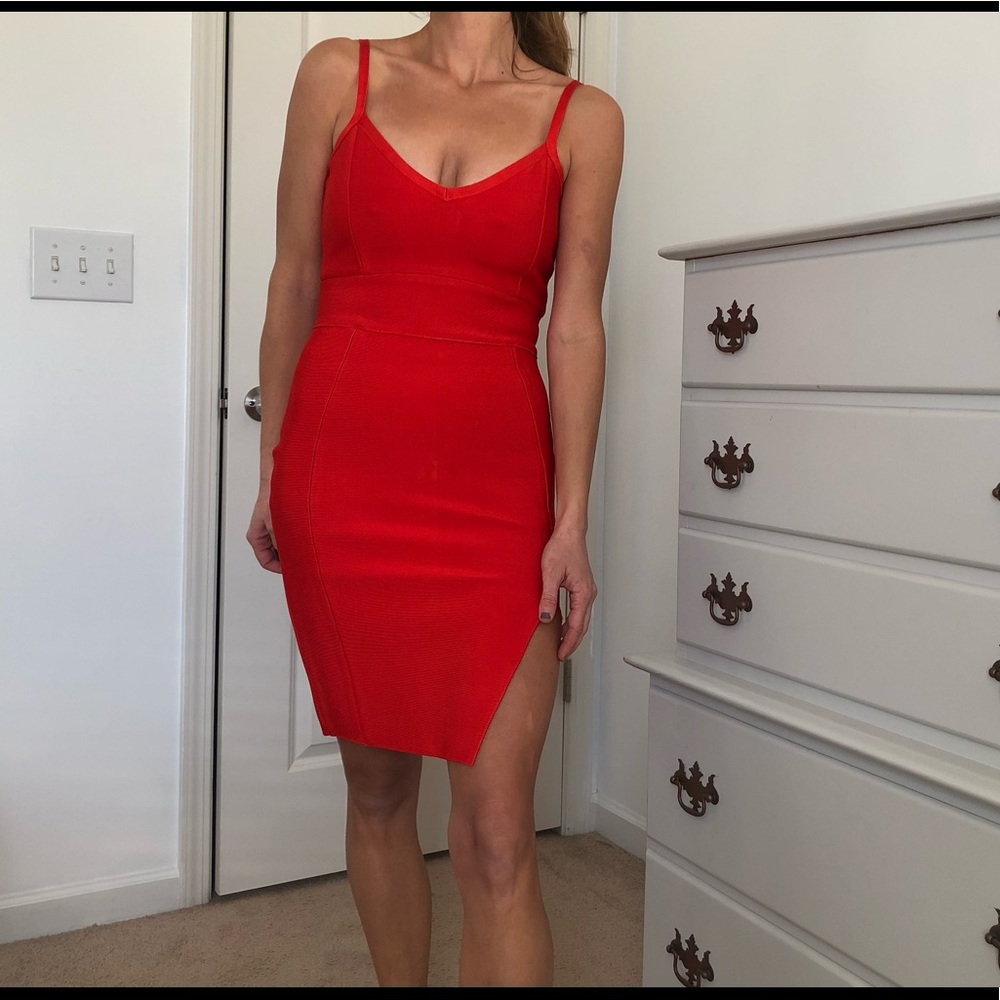 Womens Deep V Neck Strappy Splitting Club Party Bandage Dress